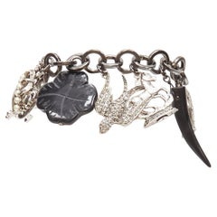 Graziano Bracciale a catena con trifoglio nero d'argento e corona punk rock