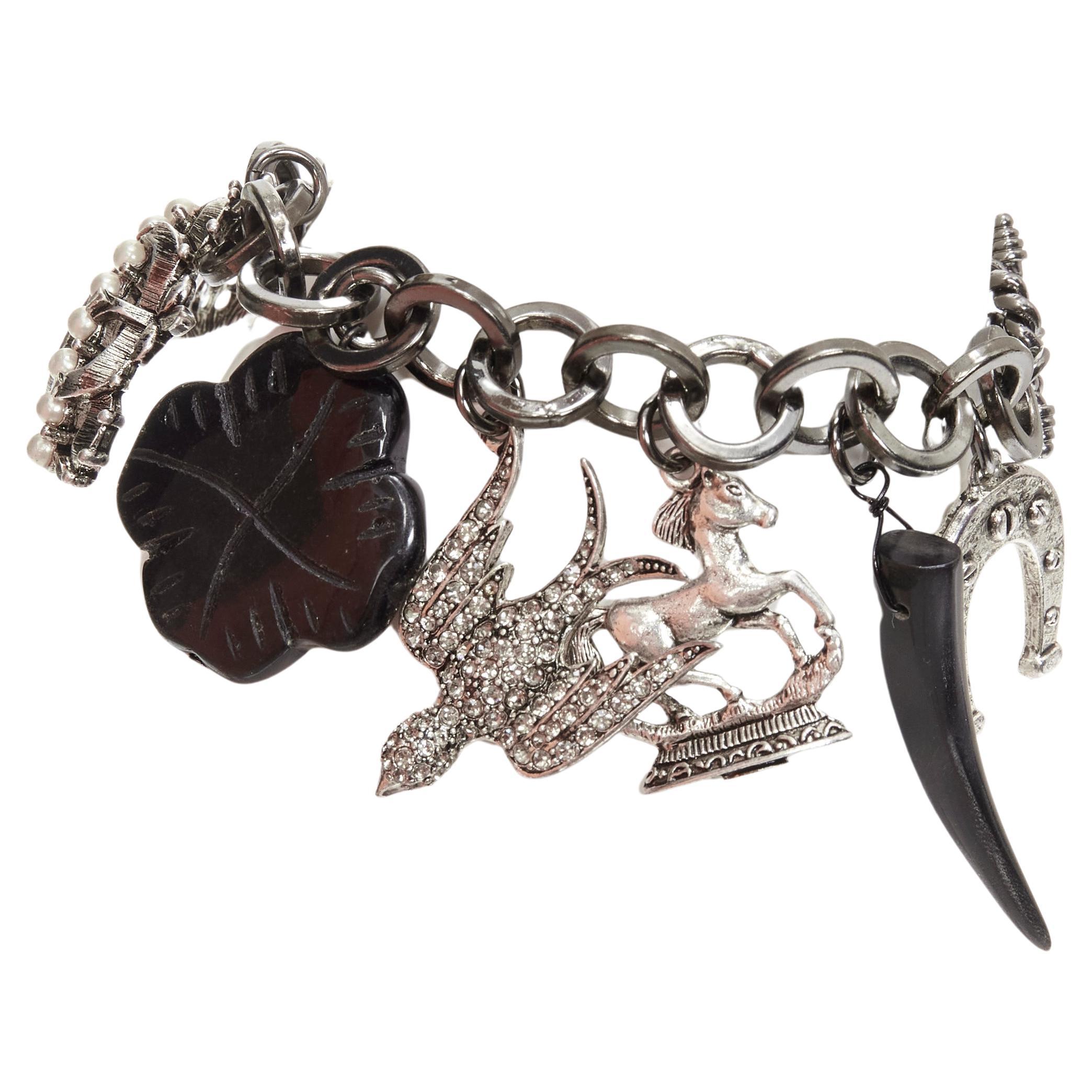 GRAZIANO black silver clover skull crown punk rock chain charm bracelet