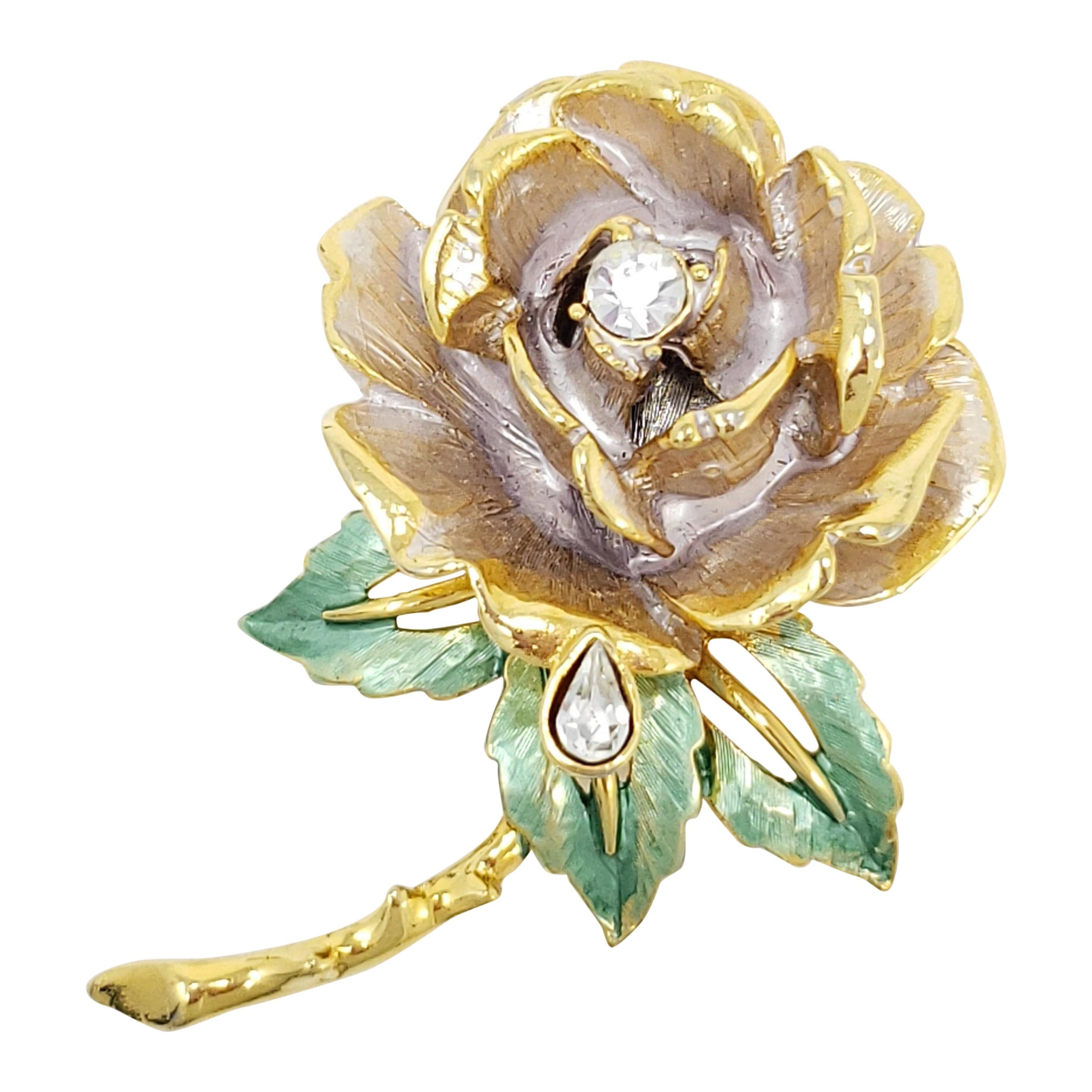 Graziano Princess Diana 1997 England Rose Brooch, Enamel, Gold-Plated For Sale