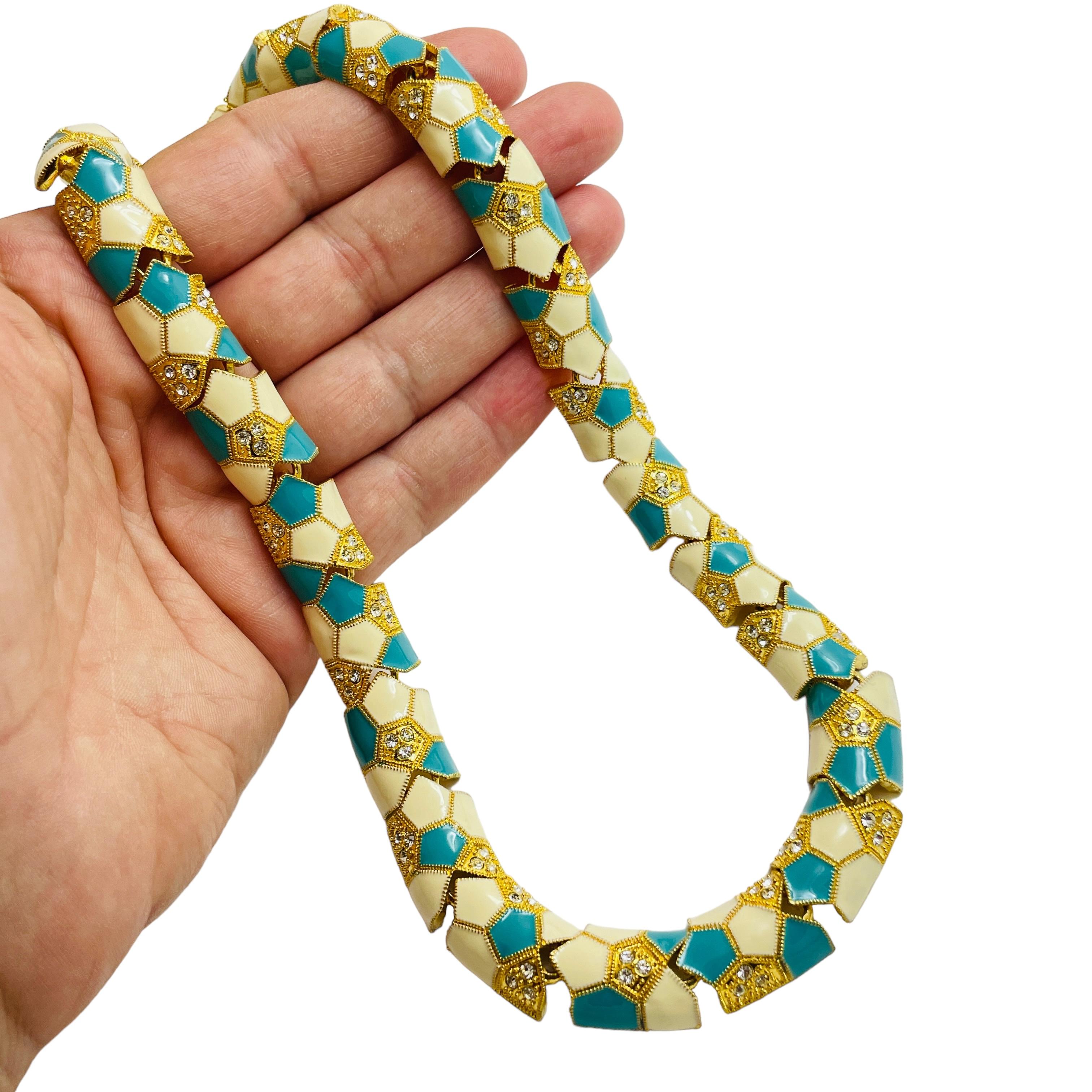 Women's GRAZIANO signed gold plated enamel crystal designer necklace