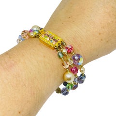 GRAZIANO – Signiertes Vintage-Designerarmband aus goldfarbenen, bunten Glasperlen