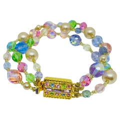 GRAZIANO – Signiertes Vintage-Designerarmband aus goldfarbenen, bunten Glasperlen