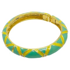 GRAZIANO signé vintage gold tone enamel rhinestone designer runway bracelet