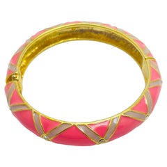 GRAZIANO signed vintage gold tone enamel rhinestone designer runway bracelet