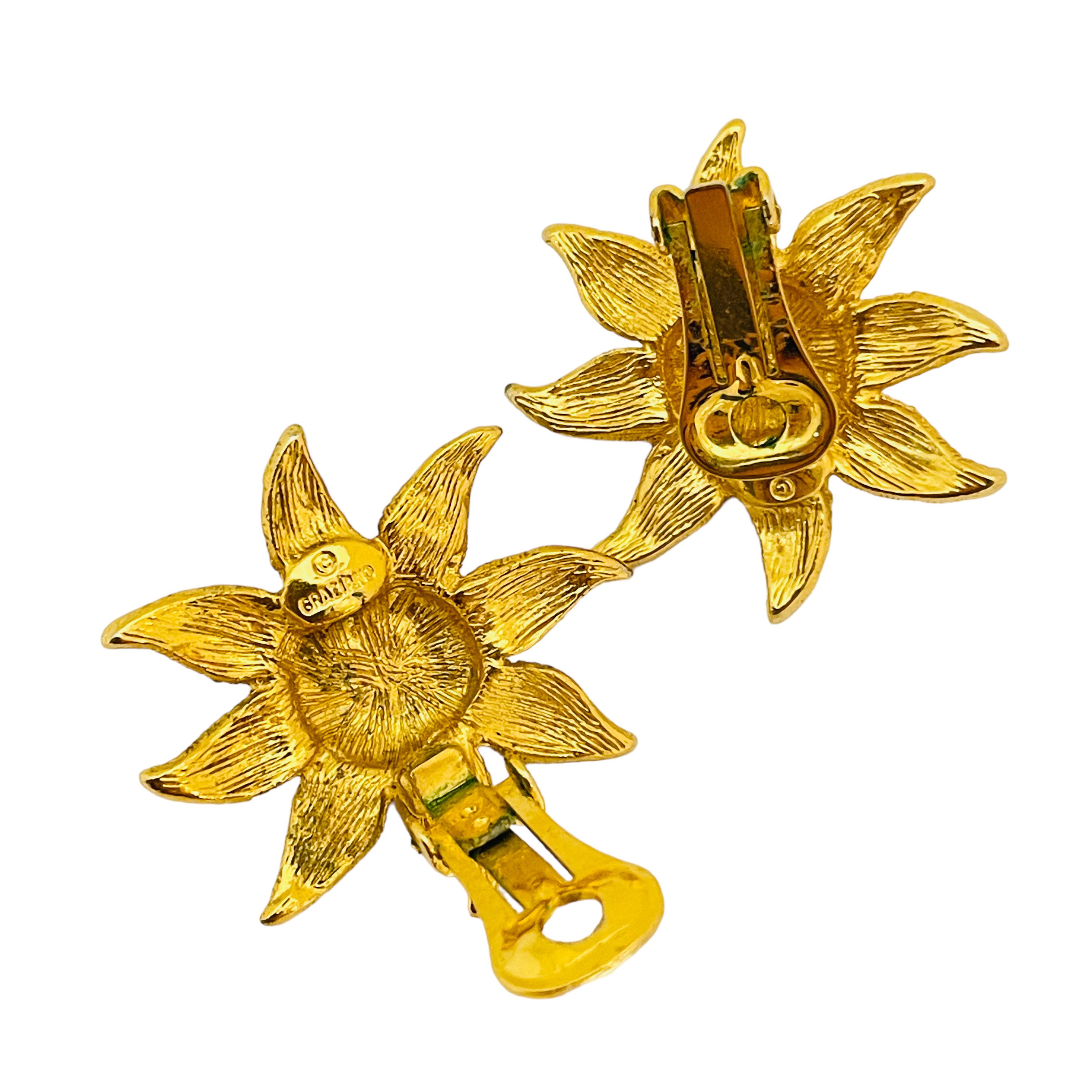 GRAZIANO signiert Vintage Gold Ton faux Türkis Stern Designer Clip auf Ohrringe im Zustand „Gut“ im Angebot in Palos Hills, IL