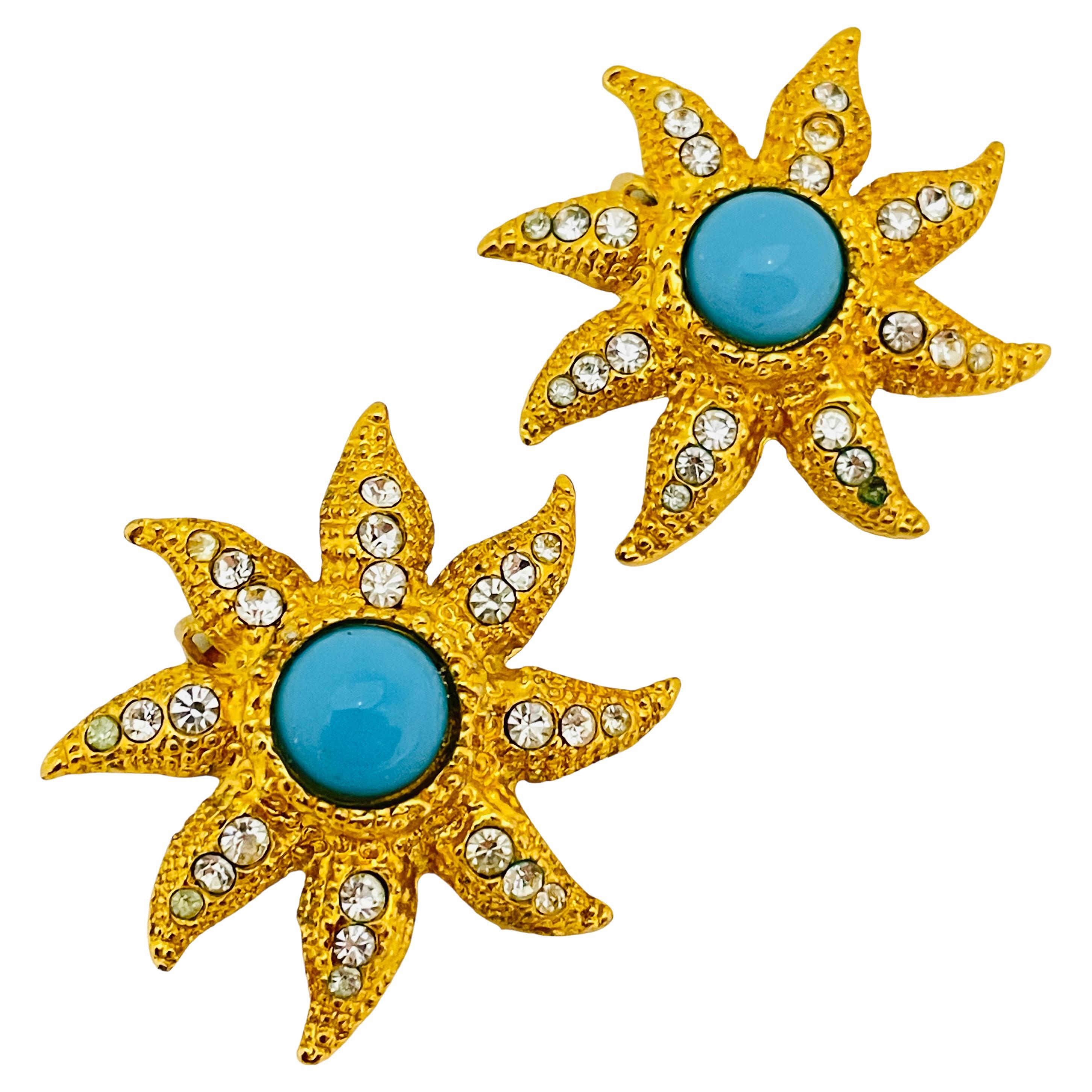 Orecchini a clip firmati GRAZIANO, vintage, in finto turchese, con stella, di design