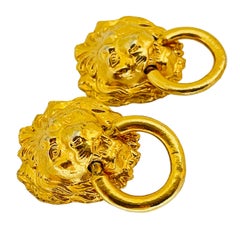 GRAZIANO signed vintage lions head door knocker designer runway clip on earrings
