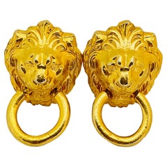 GRAZIANO signé vintage lions door knocker designer runway clip on earrings