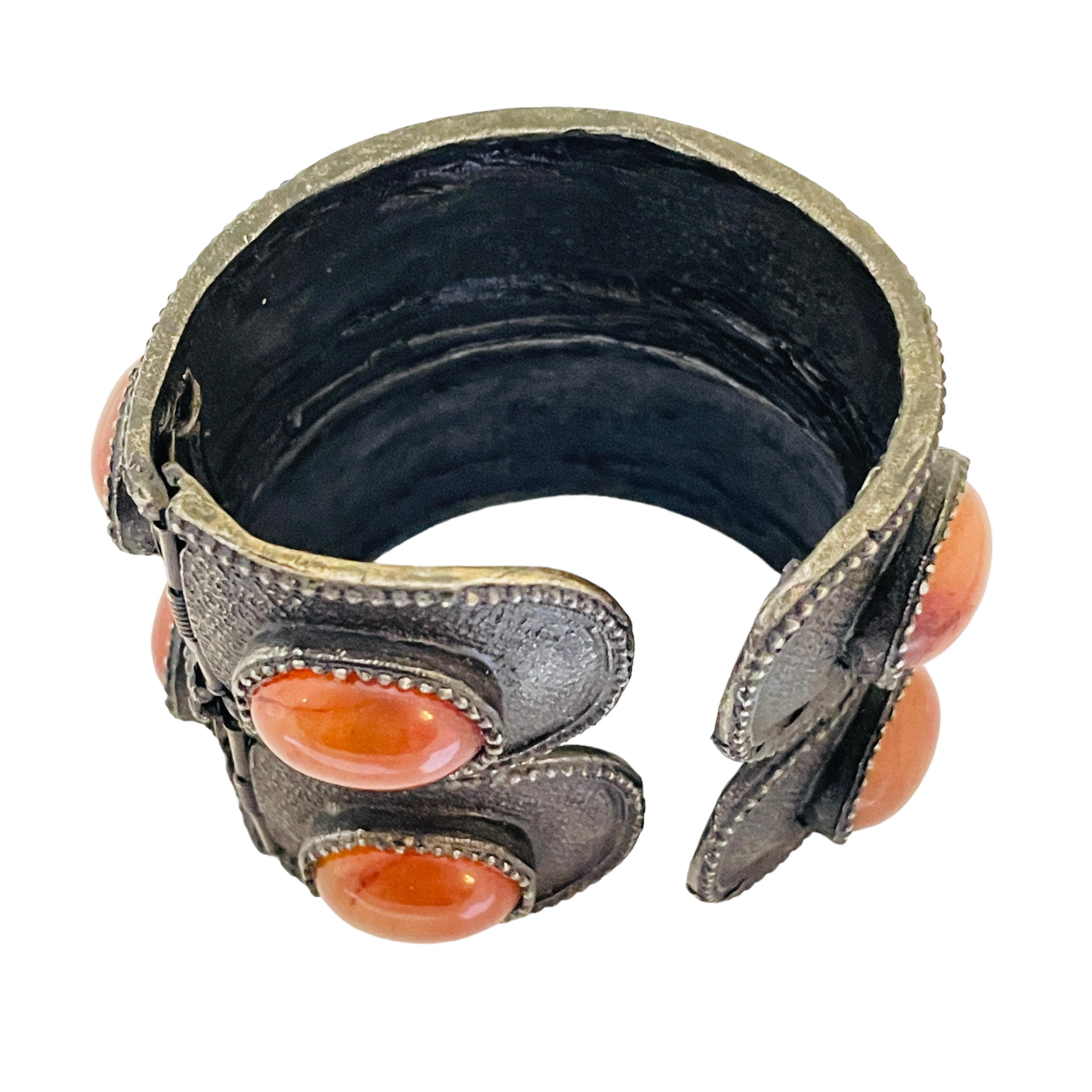 GRAZIANO signiert Vintage massiv Silber Ton faux Karneol Manschette Armband für Damen oder Herren im Angebot