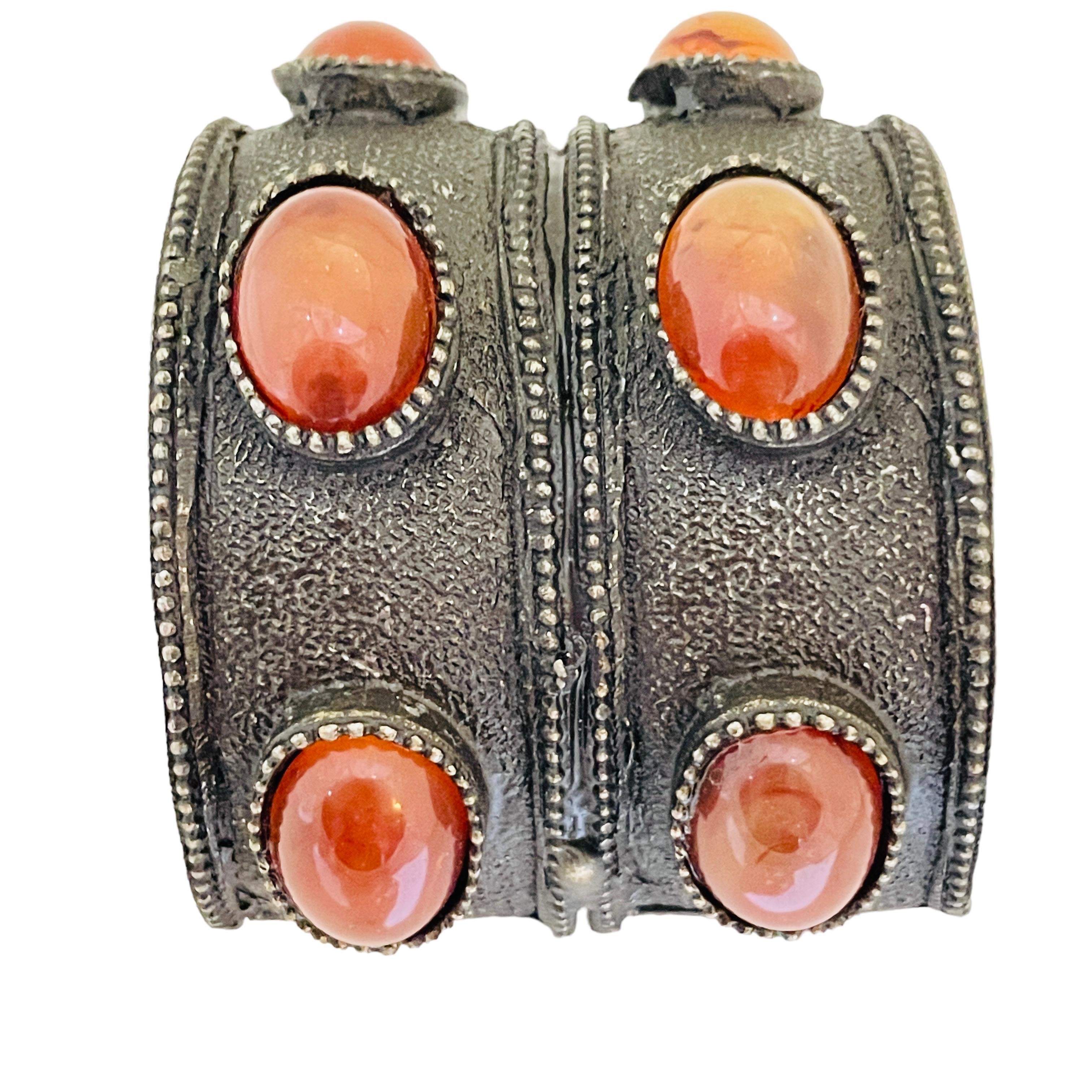 GRAZIANO signiert Vintage massiv Silber Ton faux Karneol Manschette Armband im Angebot 1