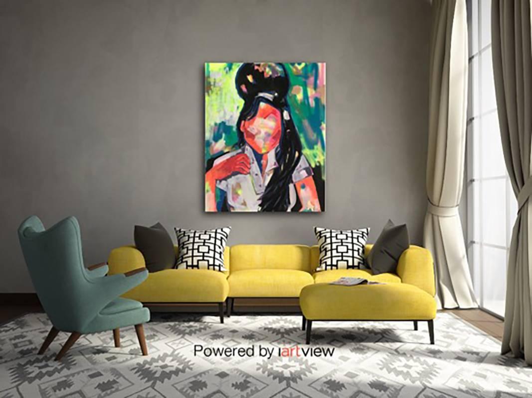 Amy. Original. Inspired by Amy Winehouse, Acrylic on Canvas. Personally Signed - Beige Figurative Painting by grAzie