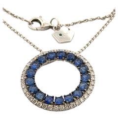 Graziela 18K White Gold Blue Round Sapphire & Diamond Circle Necklace 16"