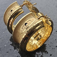 Graziella 18k Yellow Gold Large 1.25" Hoop Earrings 10.5g Concave Brush Polish