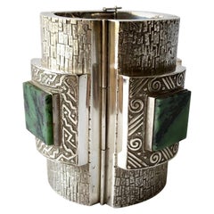 Graziella Laffi Peruvian Modernist Sterling Silver Green Quartz Cuff Bracelet