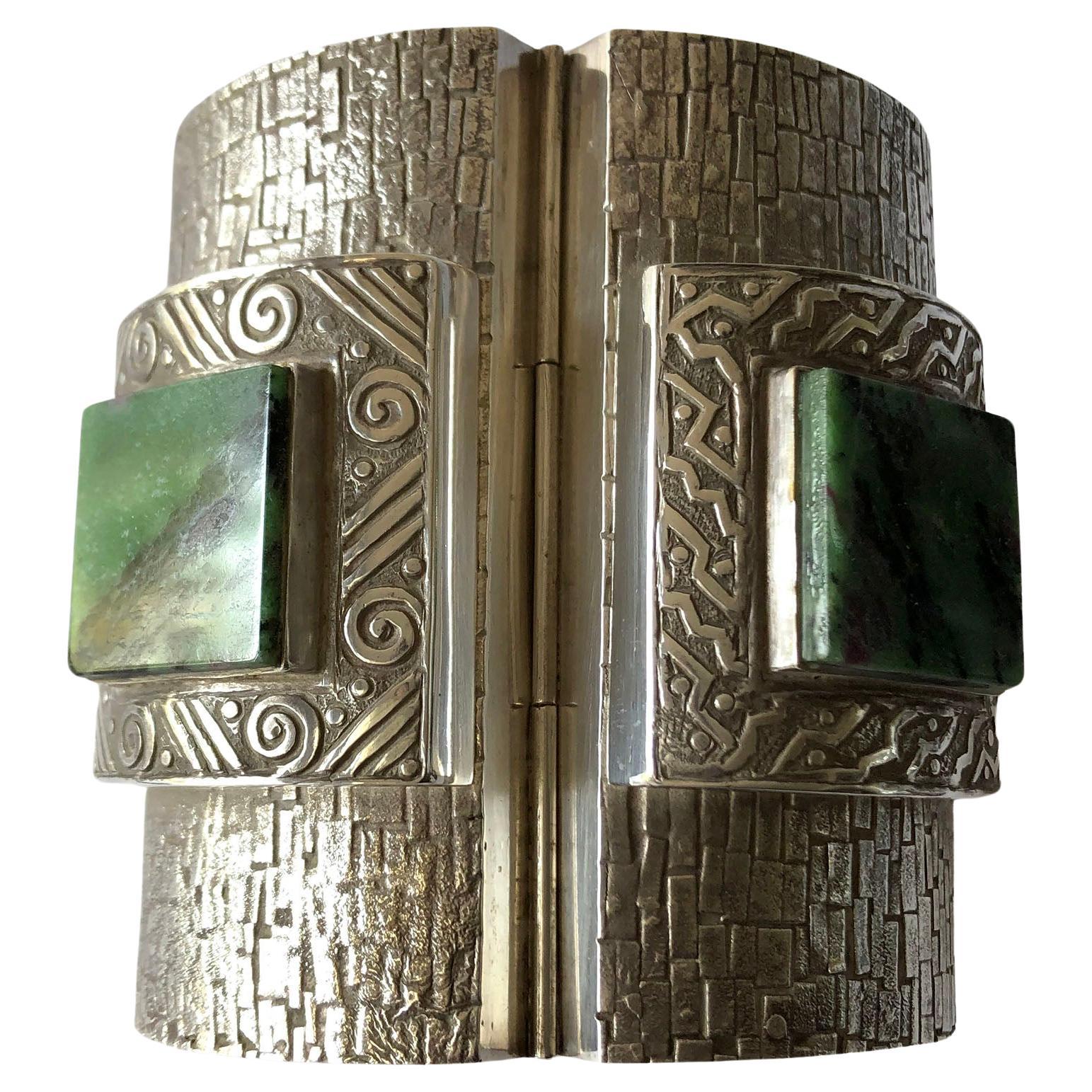 Graziella Laffi Manchette moderniste péruvienne en argent sterling et quartz vert Bon état - En vente à Palm Springs, CA