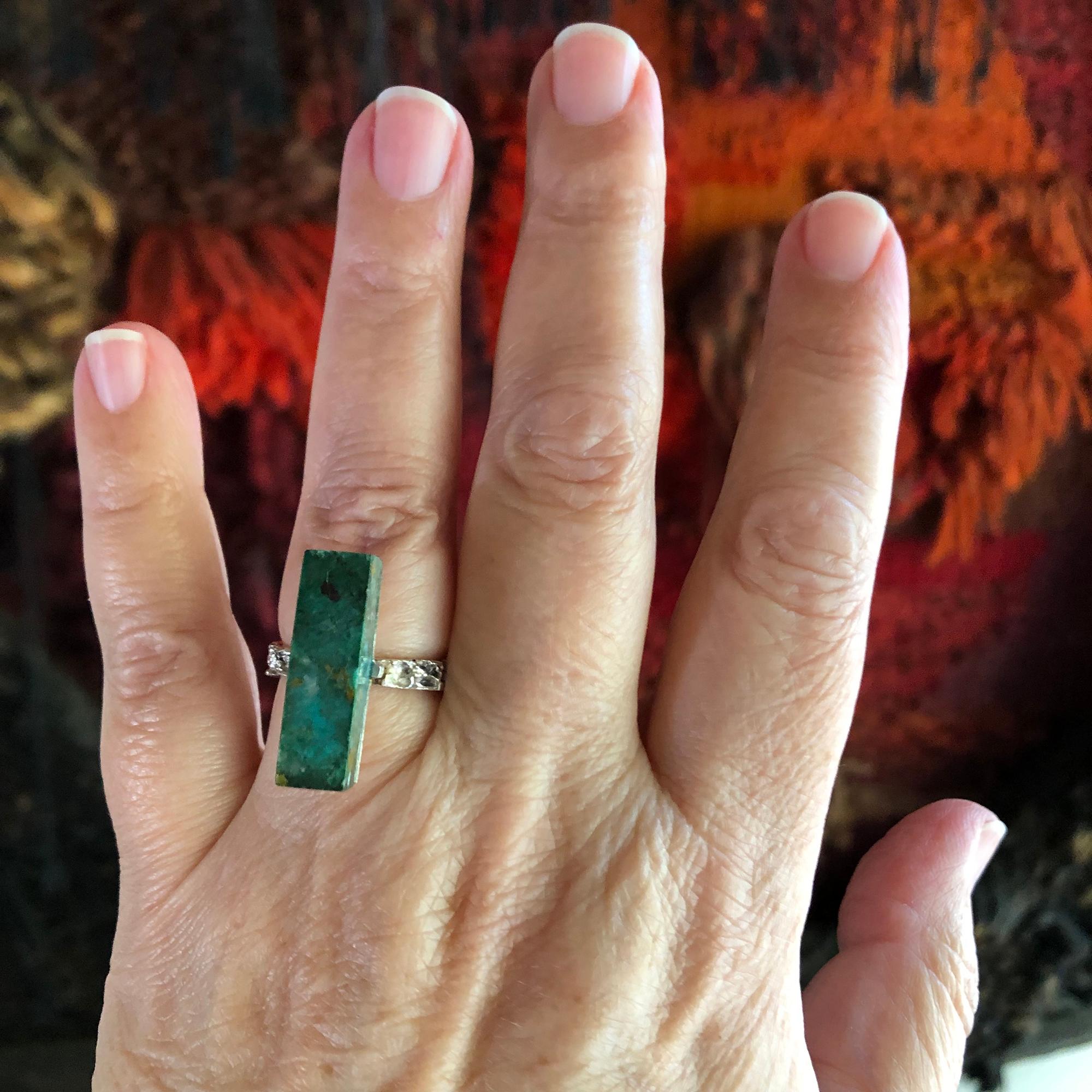 Artisan Graziella Laffi Sterling Silver Malachite Peruvian Modernist Handmade Ring For Sale