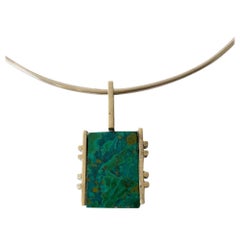 Graziella Laffi Sterling Silver Malachite Peruvian Modernist Pendant Necklace
