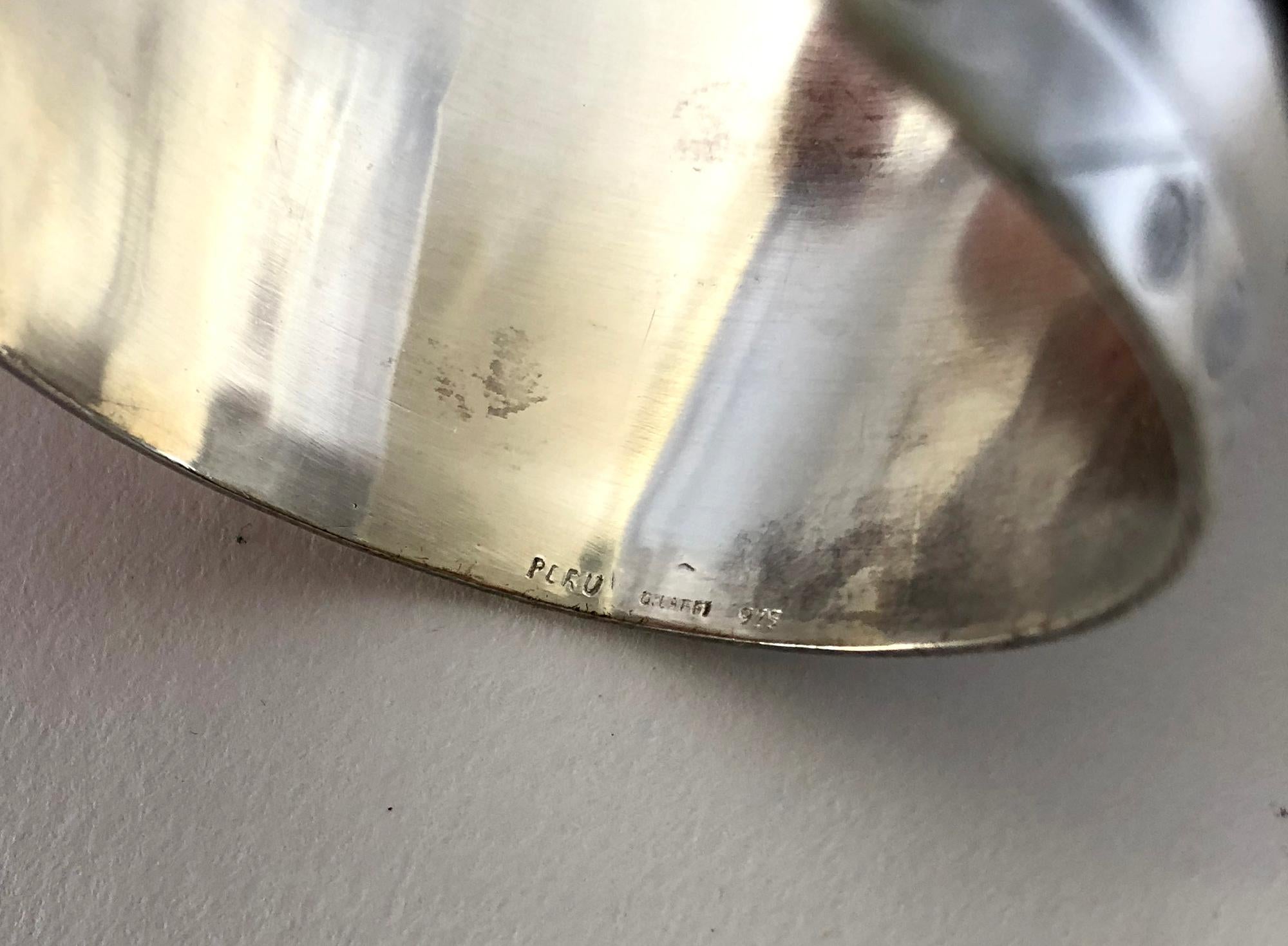 Artisan Graziella Laffi Sterling Silver Peruvian Aztec Modernist Cat Cuff Bracelet