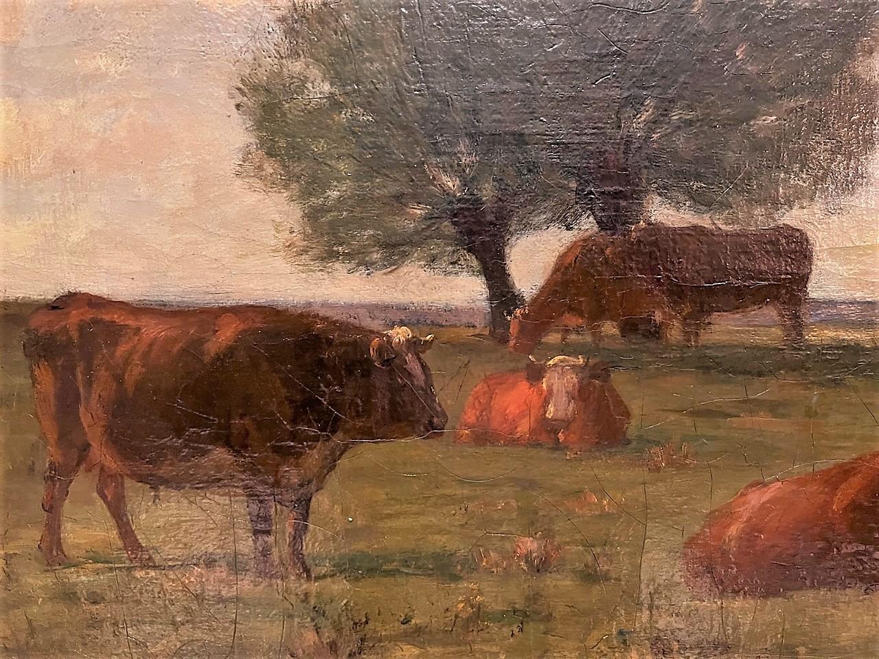 Grazing Cows, 1878, Oil on Canvas, Joseph Foxcroft Cole, American (1837-1892) In Good Condition For Sale In Alexandria, VA
