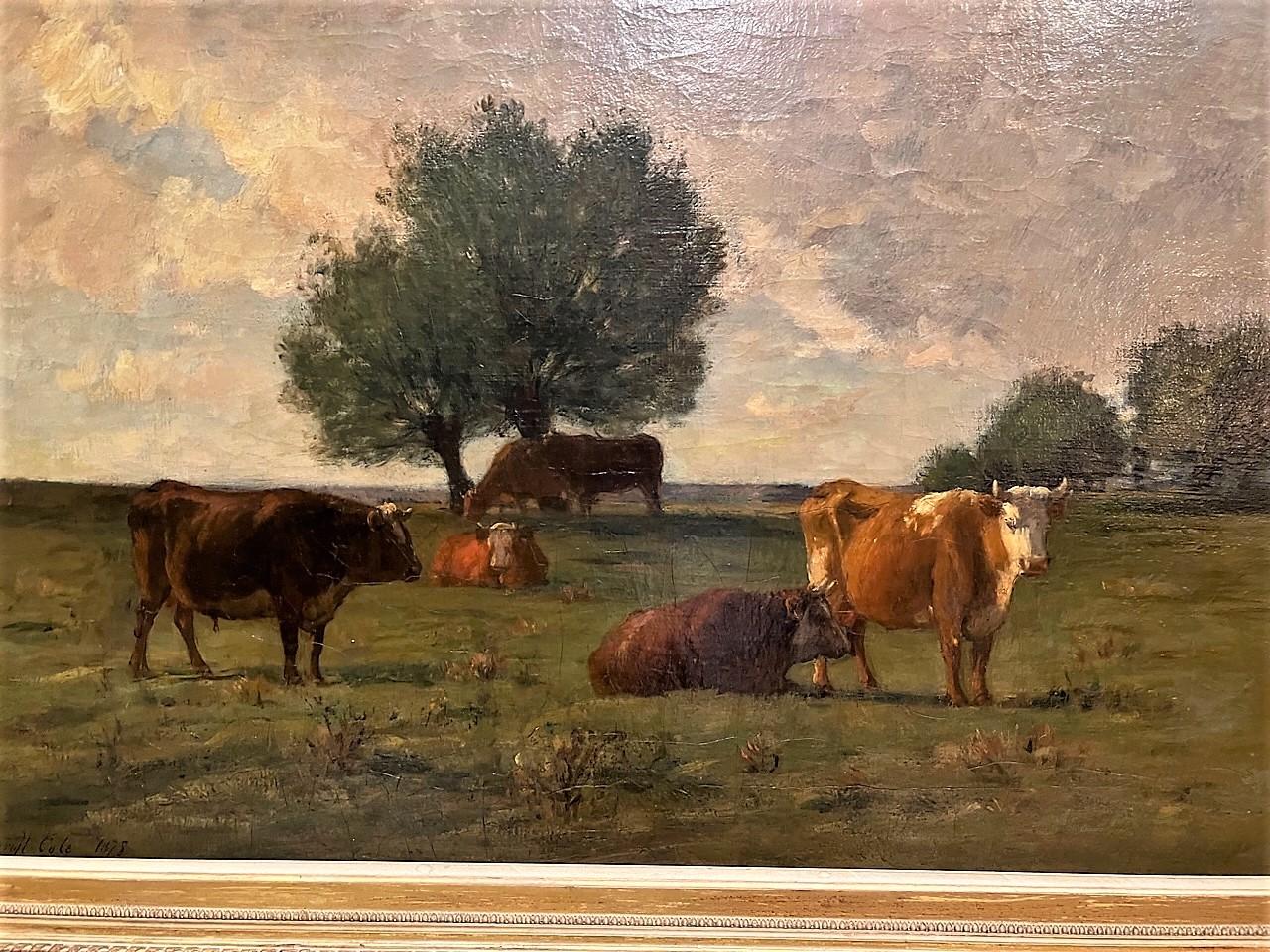 Grazing Cows, 1878, Oil on Canvas, Joseph Foxcroft Cole, American (1837-1892) For Sale 1