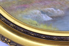 Grazing Highland Cattle Oval Porcelain Plaque by M.Powell