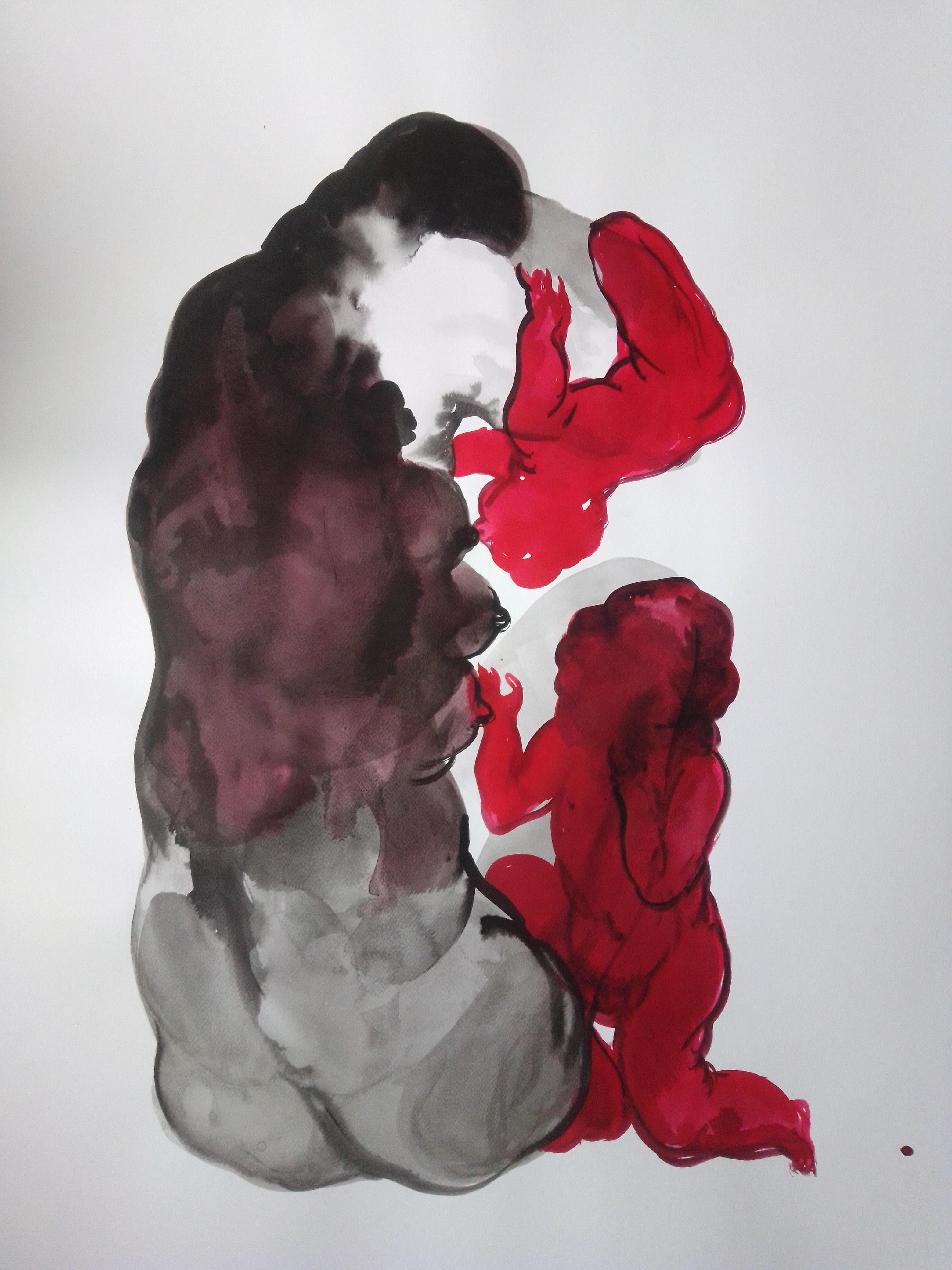 Grazyna Rigall Figurative Painting - Mother - Figurative Ink,  Ecoline Painting, New Expression