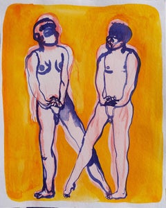 Mr and Mrs, Naked Couple - Contemporary Figurative Ink  Painting, New Expression