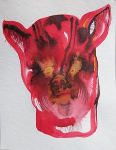 Face de cochon -  Peinture contemporaine à l'encre et à l'écoline, Nouvelle expression