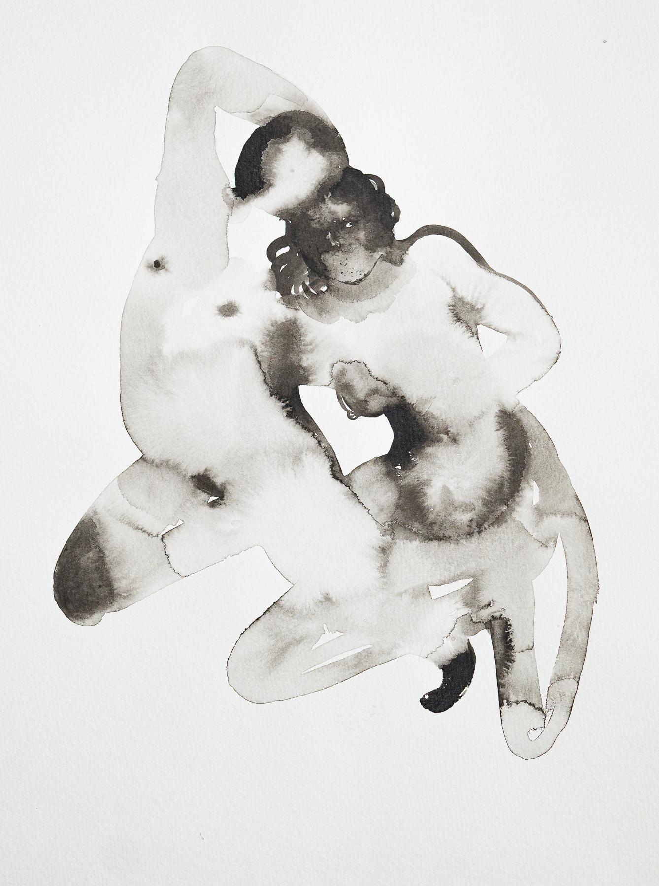 Grazyna Rigall Nude - Tenderness,  Double Act  - Contemporary Figurative Ink Painting, New Expression