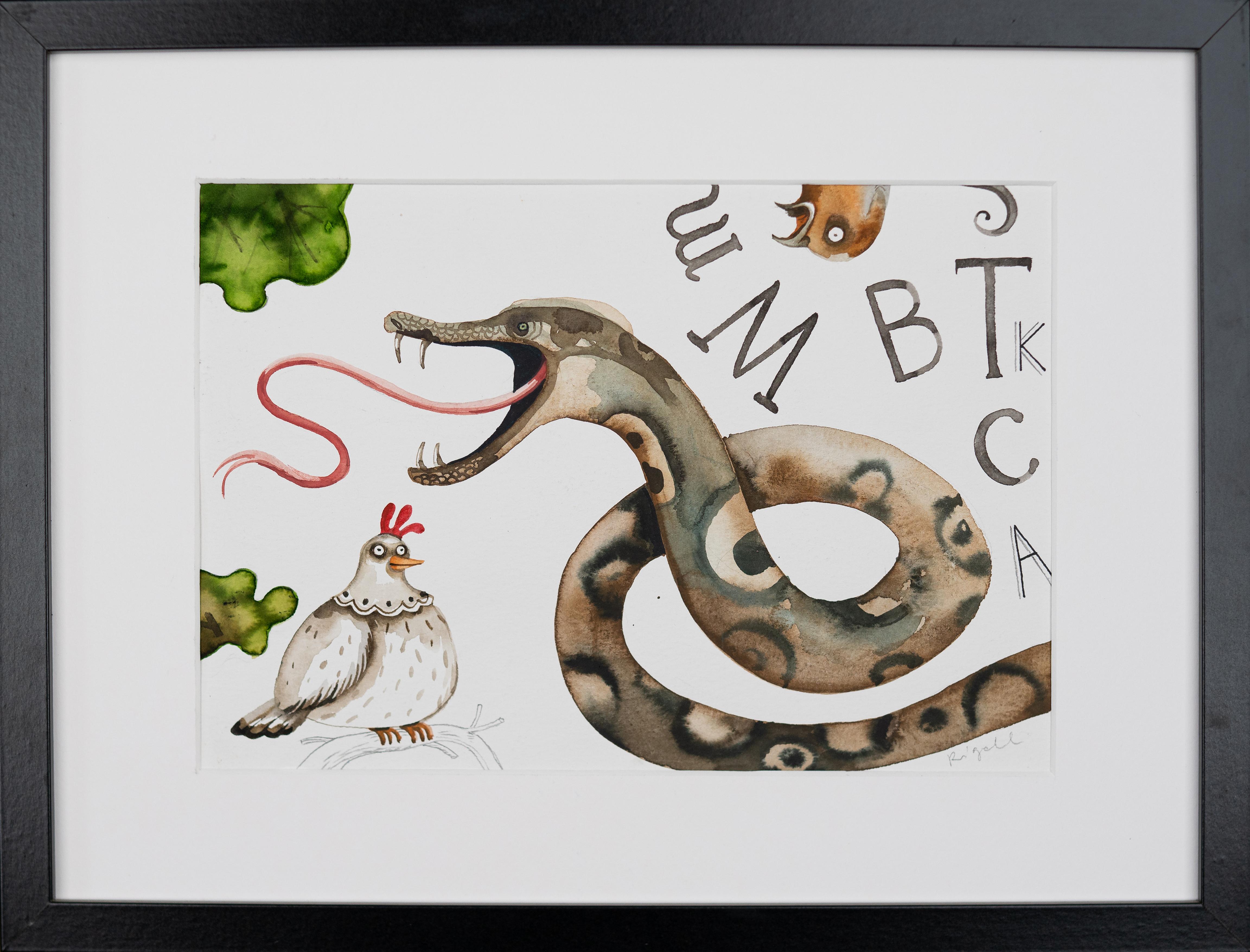 Grazyna Rigall Animal Painting - The Snake - Original Children Book Illustration Painting for "The man as he is"