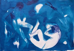 Water Love -  Figurative Ink and Cyanotype Painting - New Expression