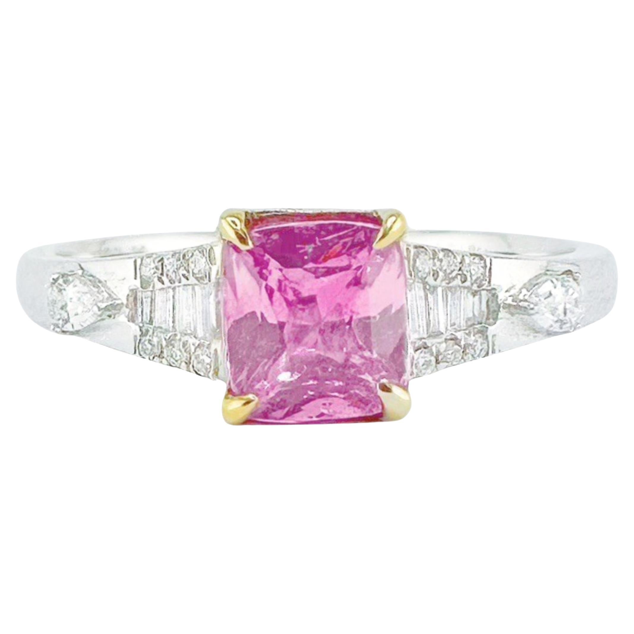 GRC Certified 0.74 CT Padparadscha Sapphire 18K White Gold Ring with Diamonds