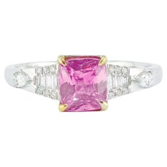 GRC Certified 0.74 CT Padparadscha Sapphire 18K White Gold Ring with Diamonds