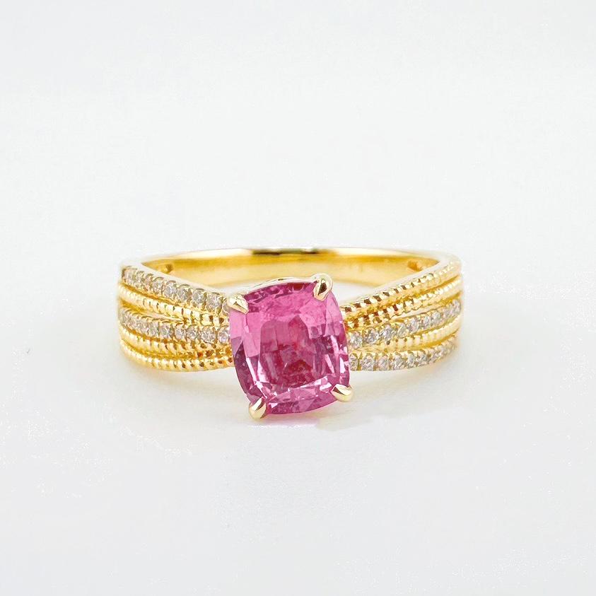 GRC Certified 0.94 CT Padparadscha Sapphire Ring with Diamonds

1 Unheated Padparadscha Sapphire - 0.94 CT
Cut : Brilliant 
Shape : Cushion
Color : Orangish Pink

GRC Certification Attached

Diamonds - 0.12 CT

18K Gold - 2.74 GM