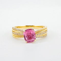 Anello con zaffiro Padparadscha certificato GRC da 0,94 CT con diamanti
