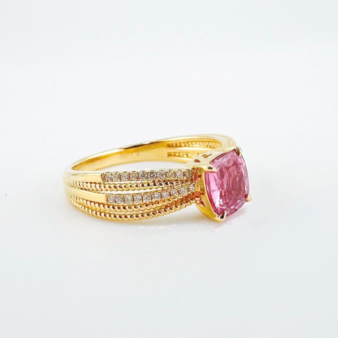 Modern GRC Certified 0.94 CT Padparadscha Sapphire Ring with Diamonds For Sale
