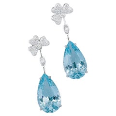 GRC zertifizierte 10,65 CT intensiv blauer Aquamarin & Diamant 18K Gold Tropfenohrringe mit Diamanten