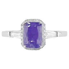 Bague en or blanc 18K avec diamants certifiée GRC 1.09 CT Color-Changing Sapphire