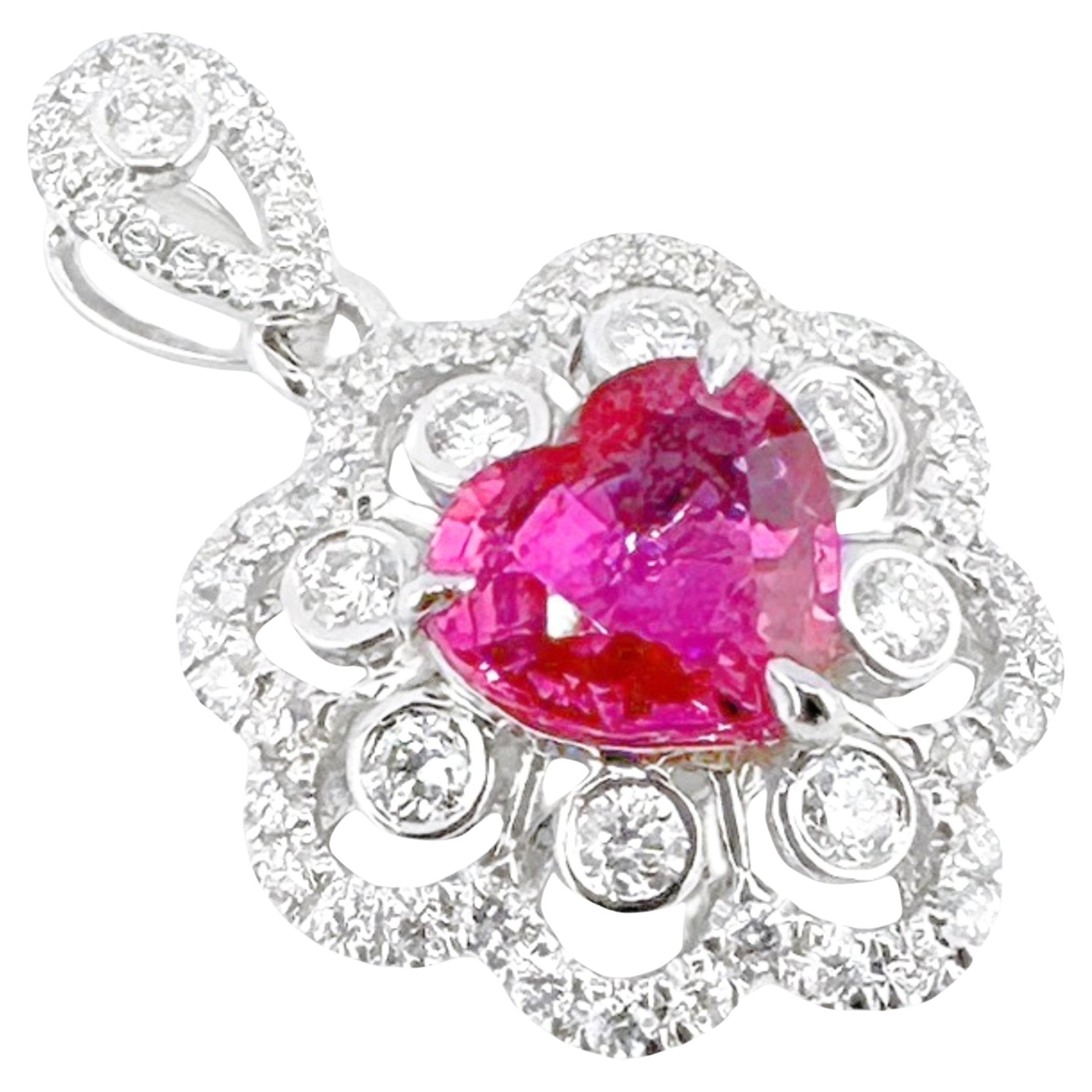 GRC Certified 1.10 CT Unheated Ruby 18K Gold Pendant with Diamonds