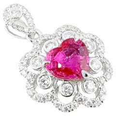 Pendentif en or 18 carats avec diamants et rubis non chauffé certifié GRC de 1,10 carat