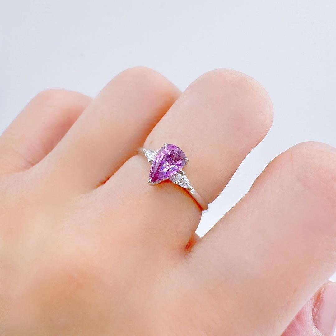 Brilliant Cut GRC Certified 1.14 CT Intense Purple Sapphire 18K White Gold Ring with Diamond For Sale