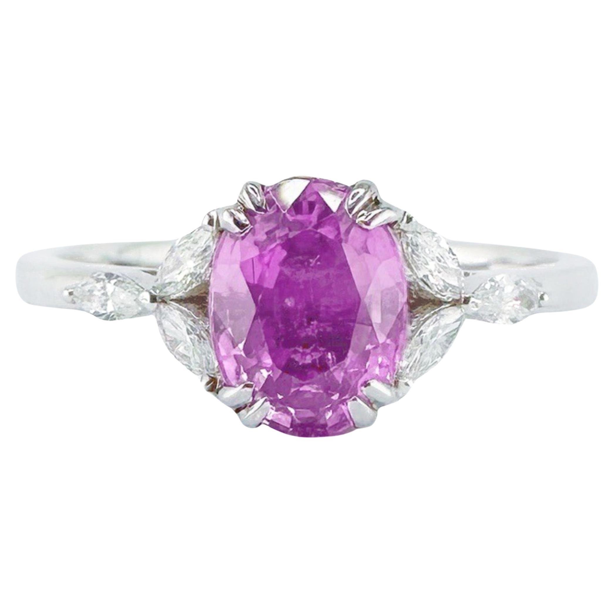 GRC Certified 1.19 CT Purplish Pink Sapphire 18K White Gold Ring with Diamonds