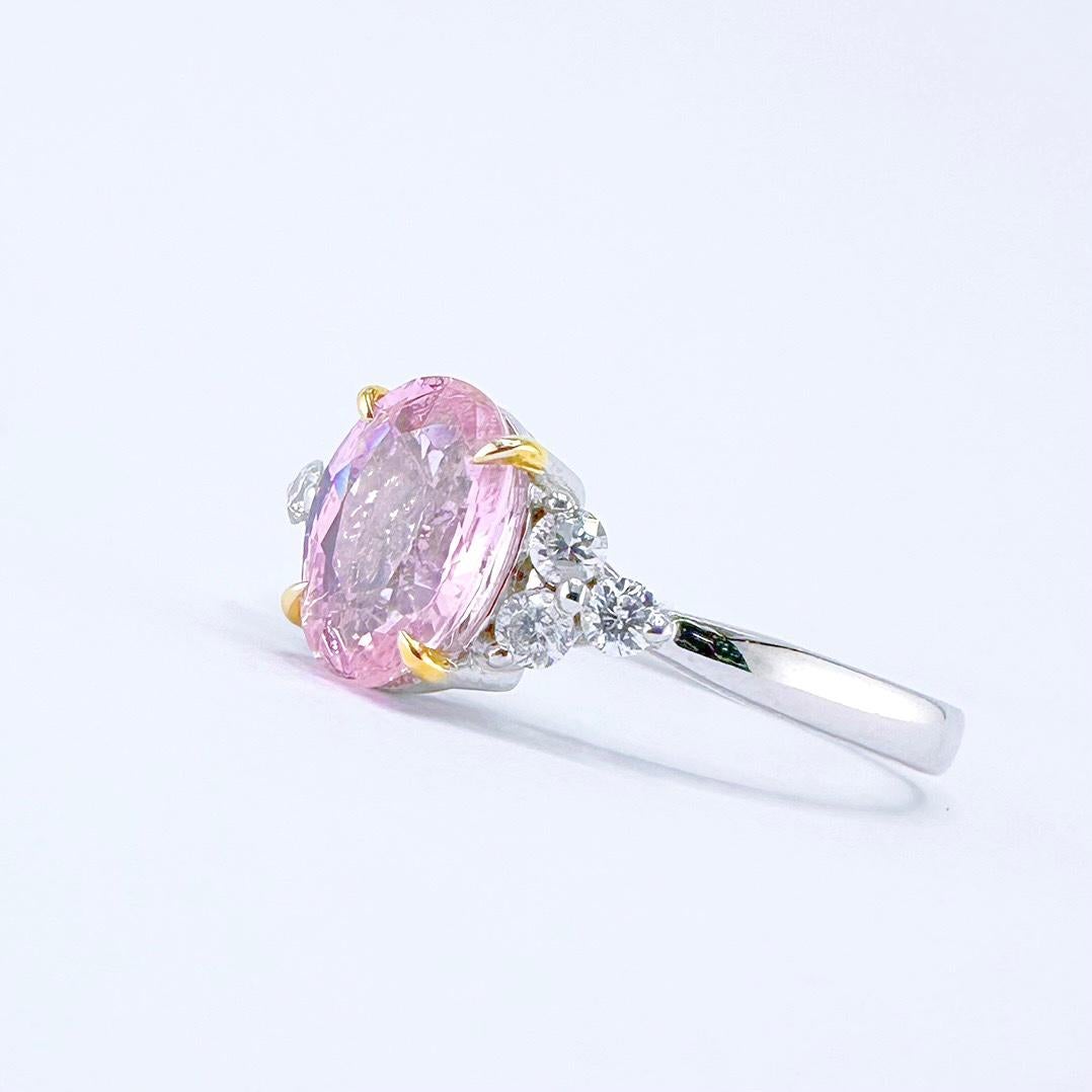 Modern GRC Certified 1.24 CT Unheated Pink Sapphire Diamond Ring
