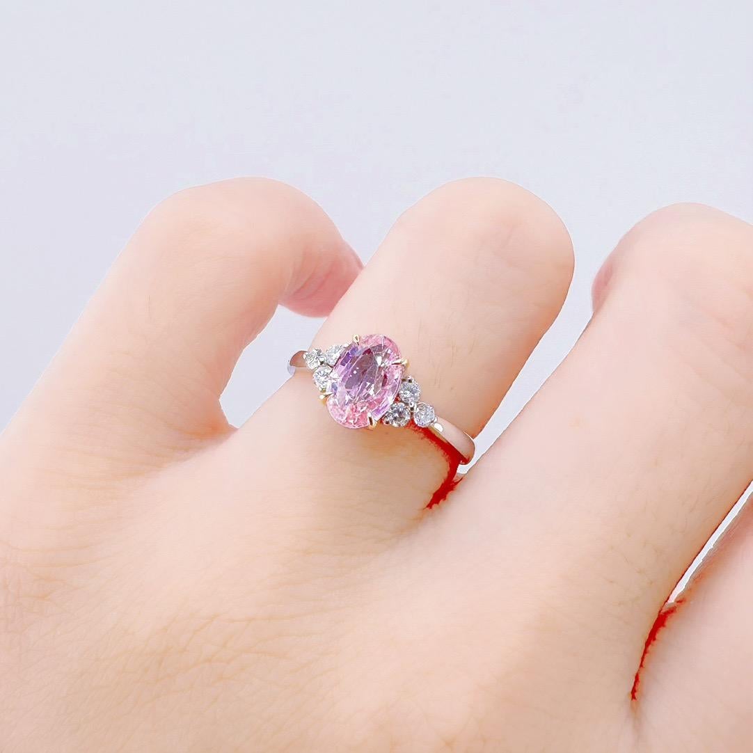 Oval Cut GRC Certified 1.24 CT Unheated Pink Sapphire Diamond Ring