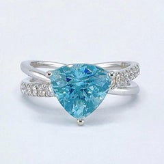 GRC Certified 1.34 CT Triangle Aquamarine Ring with Diamonds