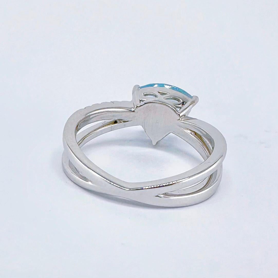 Modern GRC Certified 1.34 CT Triangle Aquamarine Ring with Diamonds For Sale