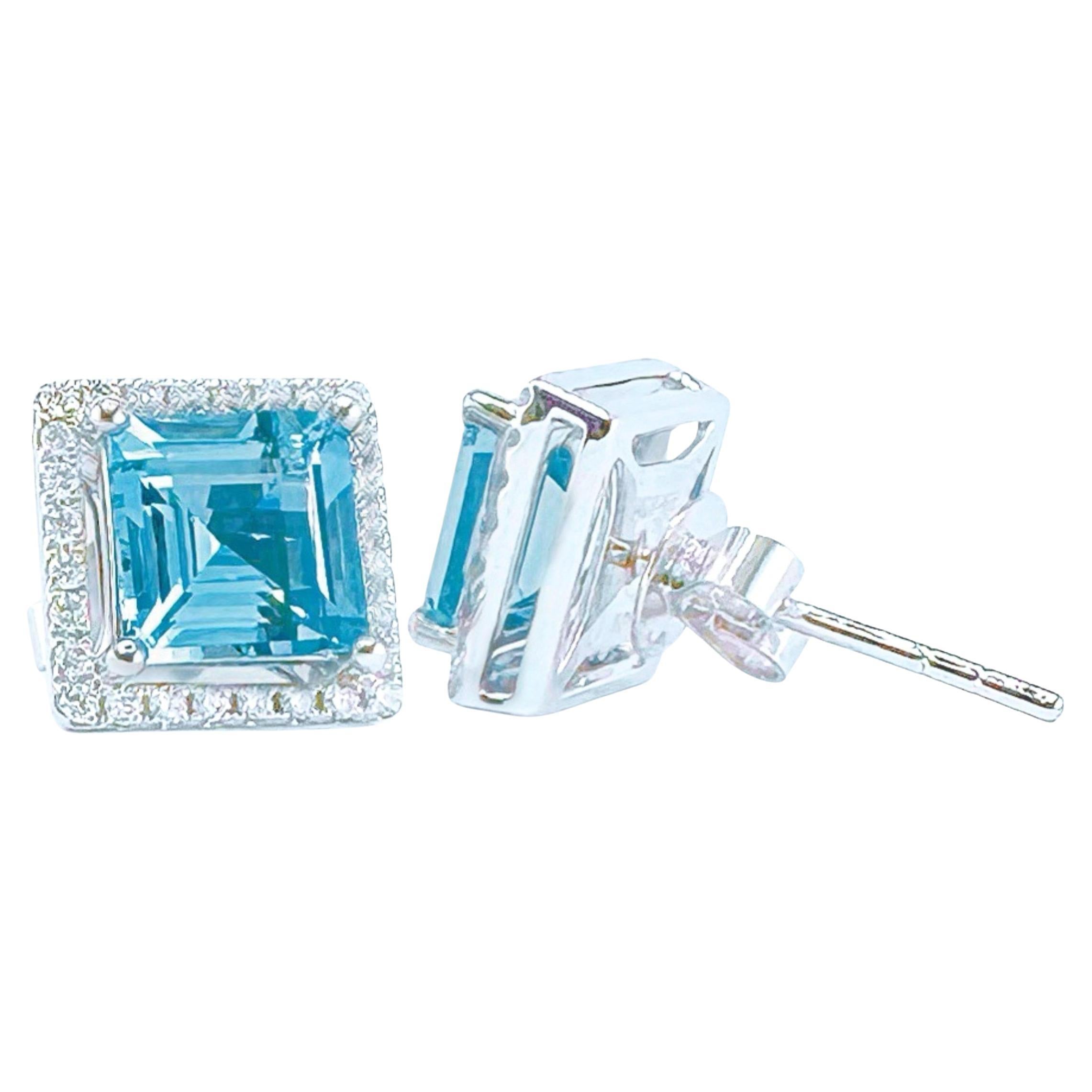 GRC Certified 1.80 CT Intense Blue Aquamarine & Diamond Stud Earrings