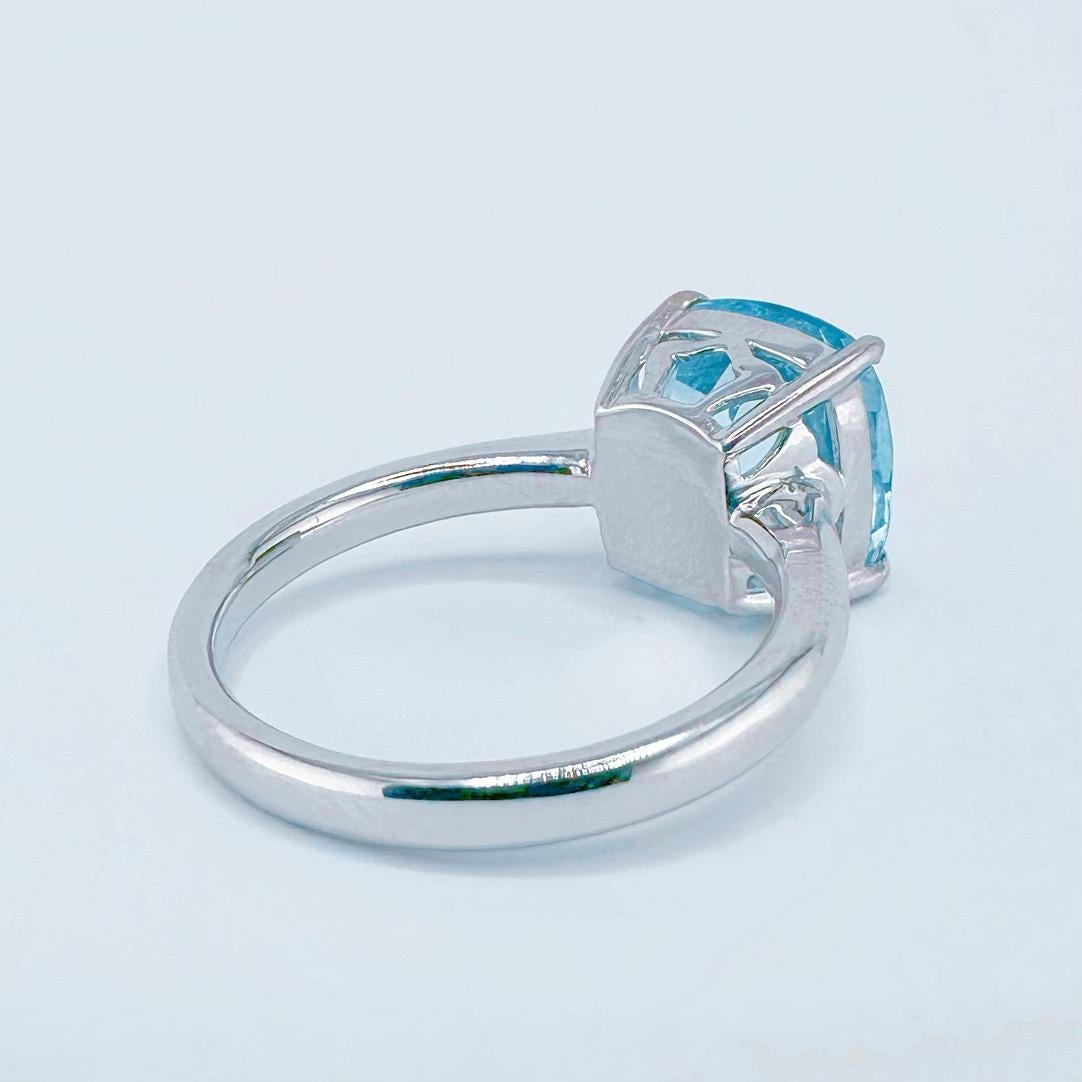 Cushion Cut GRC Certified 18K White Gold 4.37 CT Intense Blue Aquamarine Ring For Sale