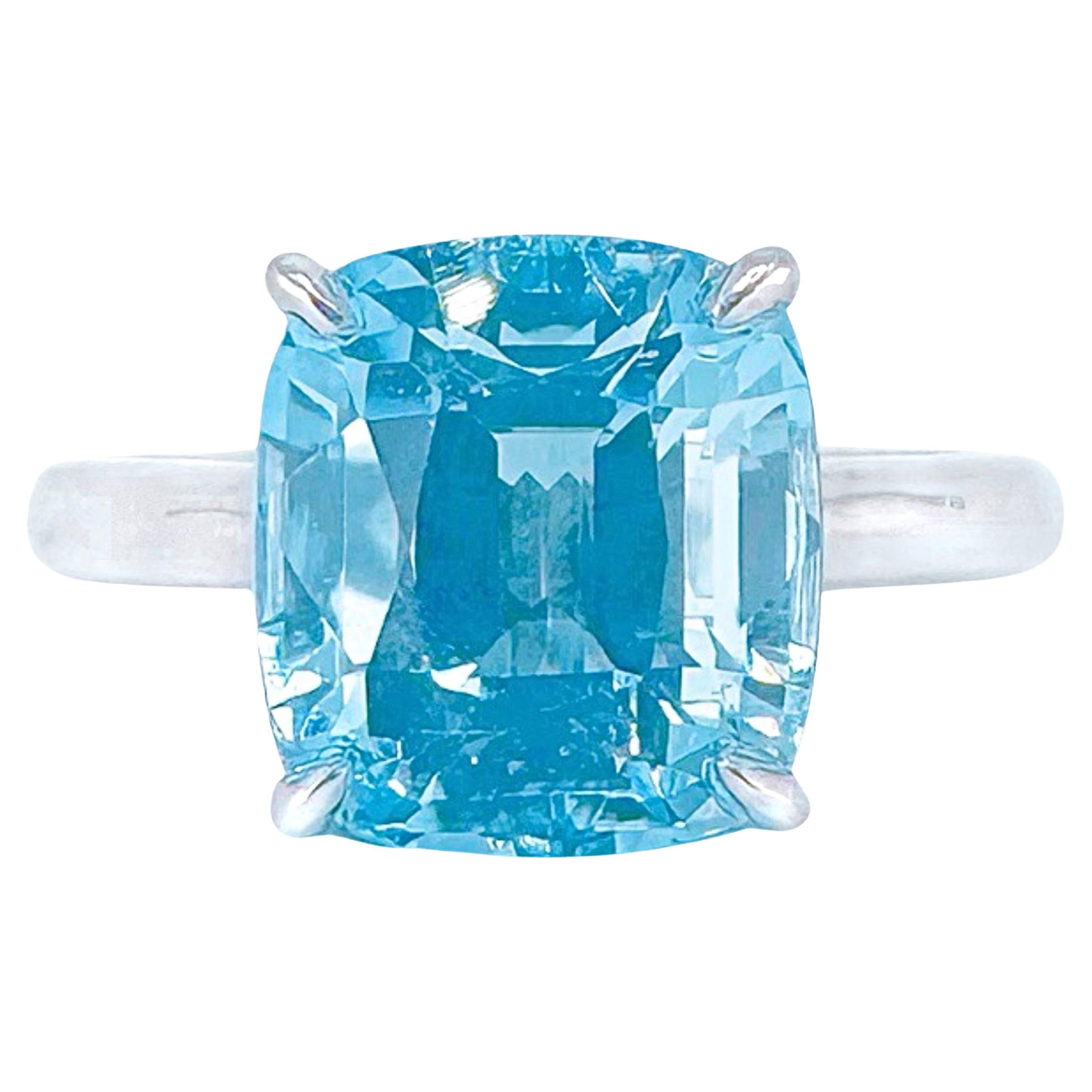 Anillo de Aguamarina Azul Intenso Certificado GRC de Oro Blanco de 18 K y 4,37 CT