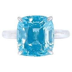 Anillo de Aguamarina Azul Intenso Certificado GRC de Oro Blanco de 18 K y 4,37 CT